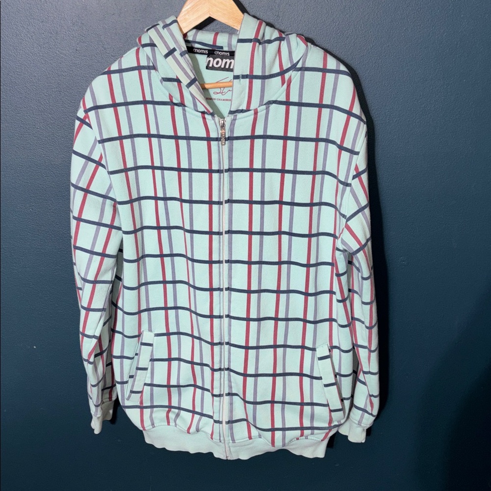 NOMIS Men’s  Mint Green Striped Full Zip Hooded Sweatshirt Size L